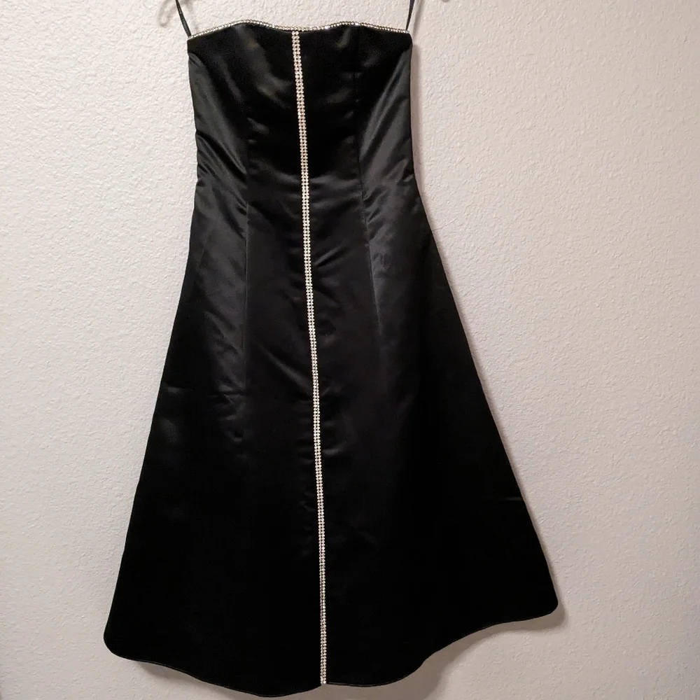 Jessica McClintock Black Prom Dress Vintage 80s Formal Gown Rhinestones Satin 4 - Picture 11 of 15